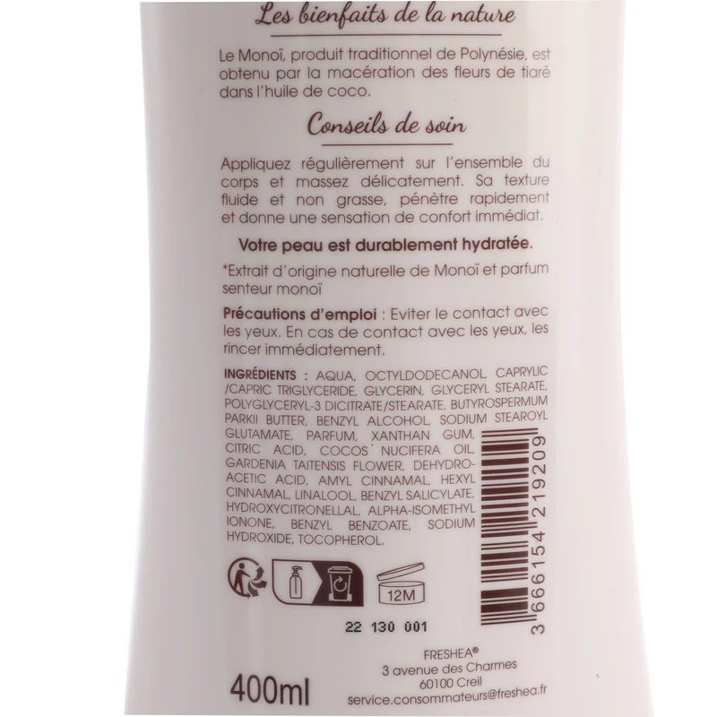 Lait hydratant corps monoï de Tahiti